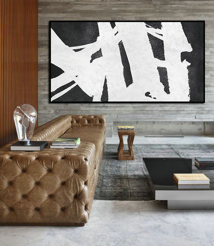 Hand-Painted Canvas Art,Oversized Panoramic Minimal Art On Canvas - Hand Paint Large Art
